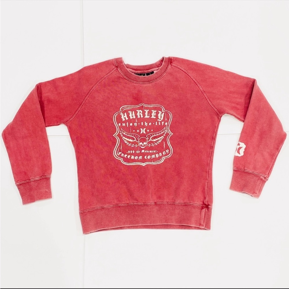 Hurley distressed faded acid washed crewneck sweatshirt pullover cozy beach